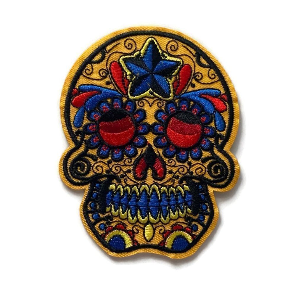 Yellow & Blue Calavera Embroidered Patch
